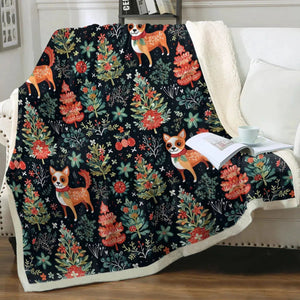 Red / Fawn and White Chihuahua Christmas Botanical Blanket-Blanket-Blankets, Chihuahua, Christmas, Home Decor-11