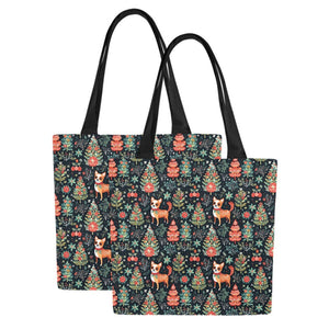 Red / Fawn and White Chihuahua Christmas Botanical Large Canvas Tote Bags - Set of 2-Accessories-Accessories, Bags, Chihuahua-Four Chihuahuas-Set of 2-2