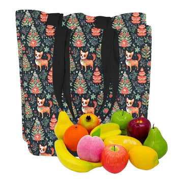 Red / Fawn and White Chihuahua Christmas Botanical Large Canvas Tote Bags - Set of 2-Accessories-Accessories, Bags, Chihuahua-4
