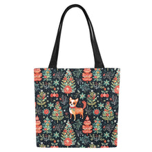 Load image into Gallery viewer, Red / Fawn and White Chihuahua Christmas Botanical Large Canvas Tote Bags - Set of 2-Accessories-Accessories, Bags, Chihuahua-6