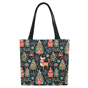 Red / Fawn and White Chihuahua Christmas Botanical Large Canvas Tote Bags - Set of 2-Accessories-Accessories, Bags, Chihuahua-6