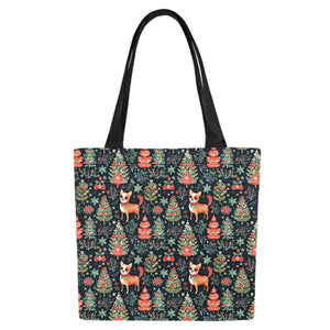 Red / Fawn and White Chihuahua Christmas Botanical Large Canvas Tote Bags - Set of 2-Accessories-Accessories, Bags, Chihuahua-7