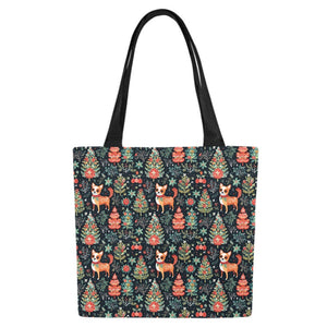 Red / Fawn and White Chihuahua Christmas Botanical Large Canvas Tote Bags - Set of 2-Accessories-Accessories, Bags, Chihuahua-8