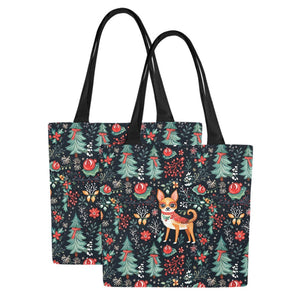 Red / Fawn and White Chihuahua Christmas Elegance Canvas Tote Bags - Set of 2-Accessories-Accessories, Bags, Chihuahua-11