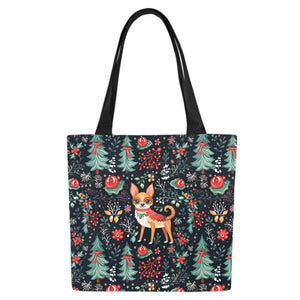 Red / Fawn and White Chihuahua Christmas Elegance Canvas Tote Bags - Set of 2-Accessories-Accessories, Bags, Chihuahua-8