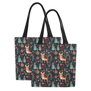 Red / Fawn and White Chihuahua Christmas Elegance Canvas Tote Bags - Set of 2-Accessories-Accessories, Bags, Chihuahua-Four Chihuahuas-Set of 2-2