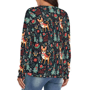 Red / Fawn and White Chihuahua Christmas Elegance Women's V-Neck Christmas Sweater-Apparel-Apparel, Christmas, Sweater-2