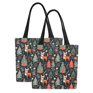 Red / Fawn and White Chihuahua Holiday Charm Canvas Tote Bags - Set of 2-Accessories-Accessories, Bags, Chihuahua, Christmas-12