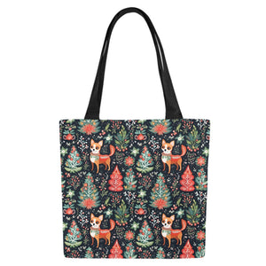 Red / Fawn and White Chihuahua Holiday Charm Canvas Tote Bags - Set of 2-Accessories-Accessories, Bags, Chihuahua, Christmas-7