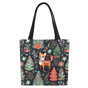 Red / Fawn and White Chihuahua Holiday Charm Canvas Tote Bags - Set of 2-Accessories-Accessories, Bags, Chihuahua, Christmas-8