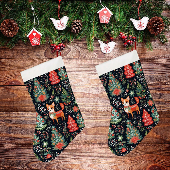 Red / Fawn and White Chihuahua Holiday Charm Christmas Stocking-Christmas Ornament-Chihuahua, Christmas, Home Decor-26X42CM-White-2