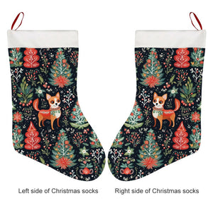 Red / Fawn and White Chihuahua Holiday Charm Christmas Stocking-Christmas Ornament-Chihuahua, Christmas, Home Decor-26X42CM-White-3
