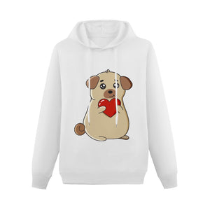 Red Heart Pug Love Women's Cotton Fleece Hoodie Sweatshirt-Apparel-Apparel, Hoodie, Pug, Sweatshirt-White-XS-2
