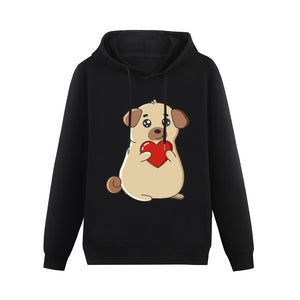 Red Heart Pug Love Women's Cotton Fleece Hoodie Sweatshirt-Apparel-Apparel, Hoodie, Pug, Sweatshirt-Black-XS-3