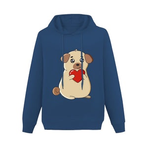 Red Heart Pug Love Women's Cotton Fleece Hoodie Sweatshirt-Apparel-Apparel, Hoodie, Pug, Sweatshirt-Navy Blue-XS-4