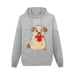 Red Heart Pug Love Women's Cotton Fleece Hoodie Sweatshirt-Apparel-Apparel, Hoodie, Pug, Sweatshirt-Gray-XS-1