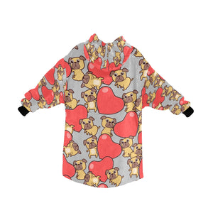 Red Heart Pugs Blanket Hoodie for Women-Apparel-Apparel, Blankets-12