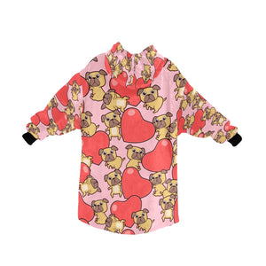 Red Heart Pugs Blanket Hoodie for Women-Apparel-Apparel, Blankets-5