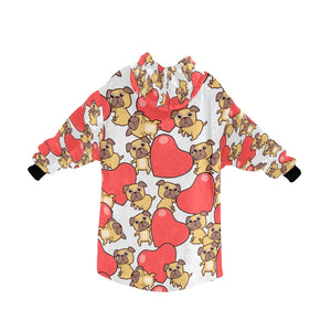 Red Heart Pugs Blanket Hoodie for Women-Apparel-Apparel, Blankets-2
