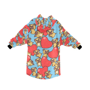 Red Heart Pugs Blanket Hoodie for Women-Apparel-Apparel, Blankets-8
