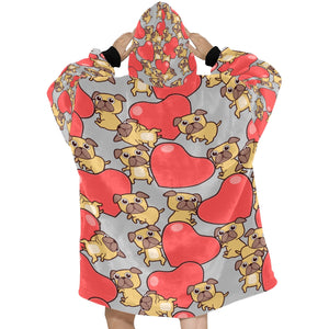 Red Heart Pugs Blanket Hoodie for Women-Apparel-Apparel, Blankets-13