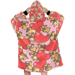 Red Heart Pugs Blanket Hoodie for Women - 4 Colors-Apparel-Apparel, Blankets, Pug-4