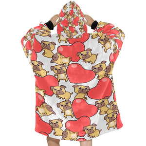 Red Heart Pugs Blanket Hoodie for Women-Apparel-Apparel, Blankets-4