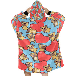 Red Heart Pugs Blanket Hoodie for Women - 4 Colors-Apparel-Apparel, Blankets, Pug-8