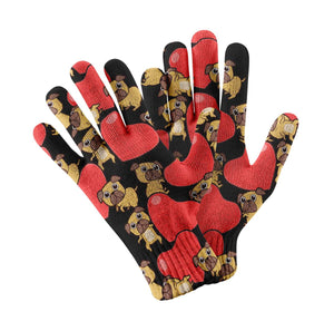 Red Heart Pugs Touch Screen Gloves - 4 Colors-Accessories-Accessories, Dog Dad Gifts, Dog Mom Gifts, Gloves, Pug-Black-4