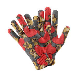 Red Heart Pugs Touch Screen Gloves - 4 Colors-Accessories-Accessories, Dog Dad Gifts, Dog Mom Gifts, Gloves, Pug-Gray-3