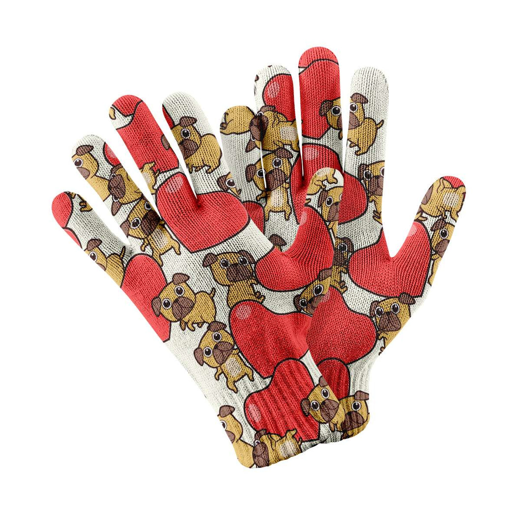 Red Heart Pugs Touch Screen Gloves - 4 Colors-Accessories-Accessories, Dog Dad Gifts, Dog Mom Gifts, Gloves, Pug-White-1