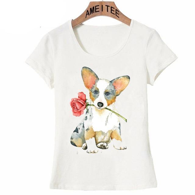 Red Rose Corgi Womens T ShirtApparelCorgiS