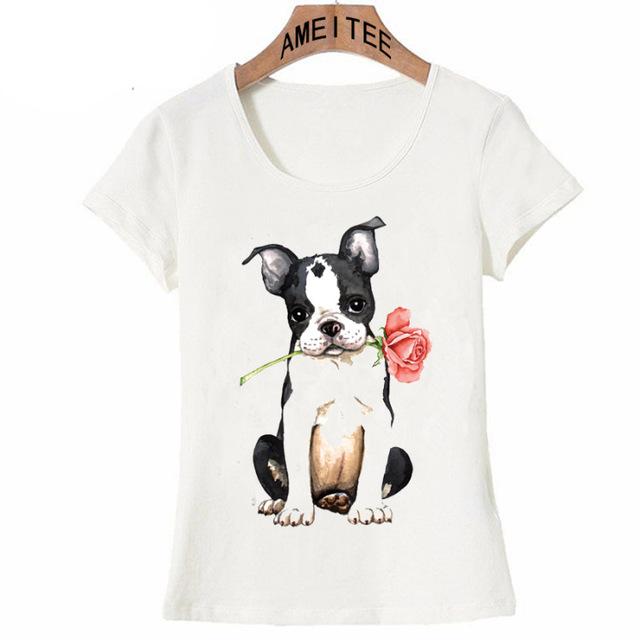 Red Rose Doggos Womens T ShirtApparelBoston TerrierS