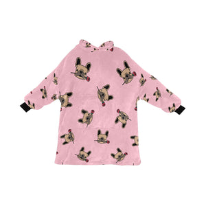 Red Rose Fawn Frenchies Blanket Hoodie for Women-Apparel-Apparel, Blankets-Pink-ONE SIZE-1