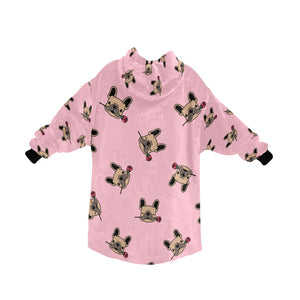 Red Rose Fawn Frenchies Blanket Hoodie for Women-Apparel-Apparel, Blankets-2