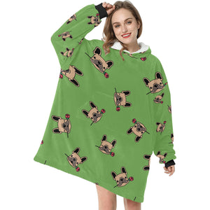 Red Rose Fawn Frenchies Blanket Hoodie for Women-Apparel-Apparel, Blankets-9