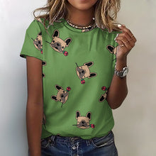 Load image into Gallery viewer, Red Rose Fawn Frenchies Love All Over Print Women&#39;s Cotton T-Shirt - 4 Colors-Apparel-Apparel, French Bulldog, Shirt, T Shirt-Green-2XS-2