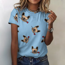 Load image into Gallery viewer, Red Rose Fawn Frenchies Love All Over Print Women&#39;s Cotton T-Shirt - 4 Colors-Apparel-Apparel, French Bulldog, Shirt, T Shirt-Blue-2XS-4