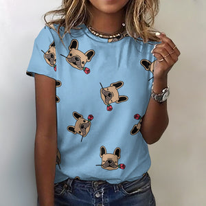 Red Rose Fawn Frenchies Love All Over Print Women's Cotton T-Shirt - 4 Colors-Apparel-Apparel, French Bulldog, Shirt, T Shirt-Blue-2XS-4