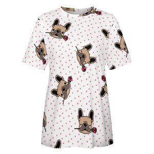 Red Rose Fawn Frenchies Love All Over Print Women's Cotton T-Shirt - 4 Colors-Apparel-Apparel, French Bulldog, Shirt, T Shirt-5