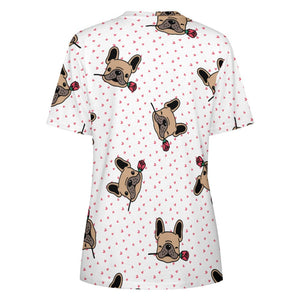 Red Rose Fawn Frenchies Love All Over Print Women's Cotton T-Shirt - 4 Colors-Apparel-Apparel, French Bulldog, Shirt, T Shirt-6