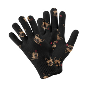 Red Rose Fawn Frenchies Touch Screen Gloves-Accessories-Accessories, Dog Dad Gifts, Dog Mom Gifts, French Bulldog, Gloves-Black-2