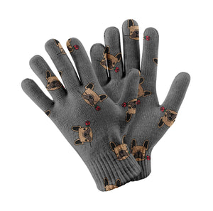 Red Rose Fawn Frenchies Touch Screen Gloves-Accessories-Accessories, Dog Dad Gifts, Dog Mom Gifts, French Bulldog, Gloves-Gray-1