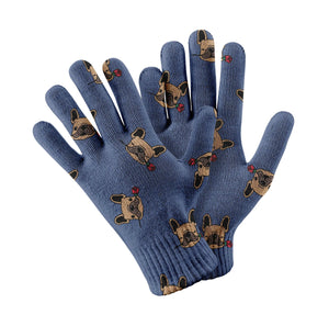 Red Rose Fawn Frenchies Touch Screen Gloves-Accessories-Accessories, Dog Dad Gifts, Dog Mom Gifts, French Bulldog, Gloves-Navy-5