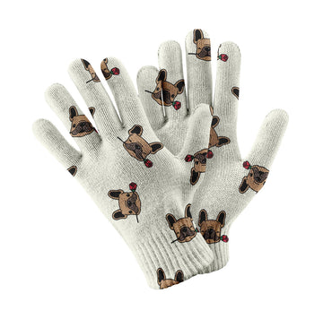 Red Rose Fawn Frenchies Touch Screen Gloves White 3 360x