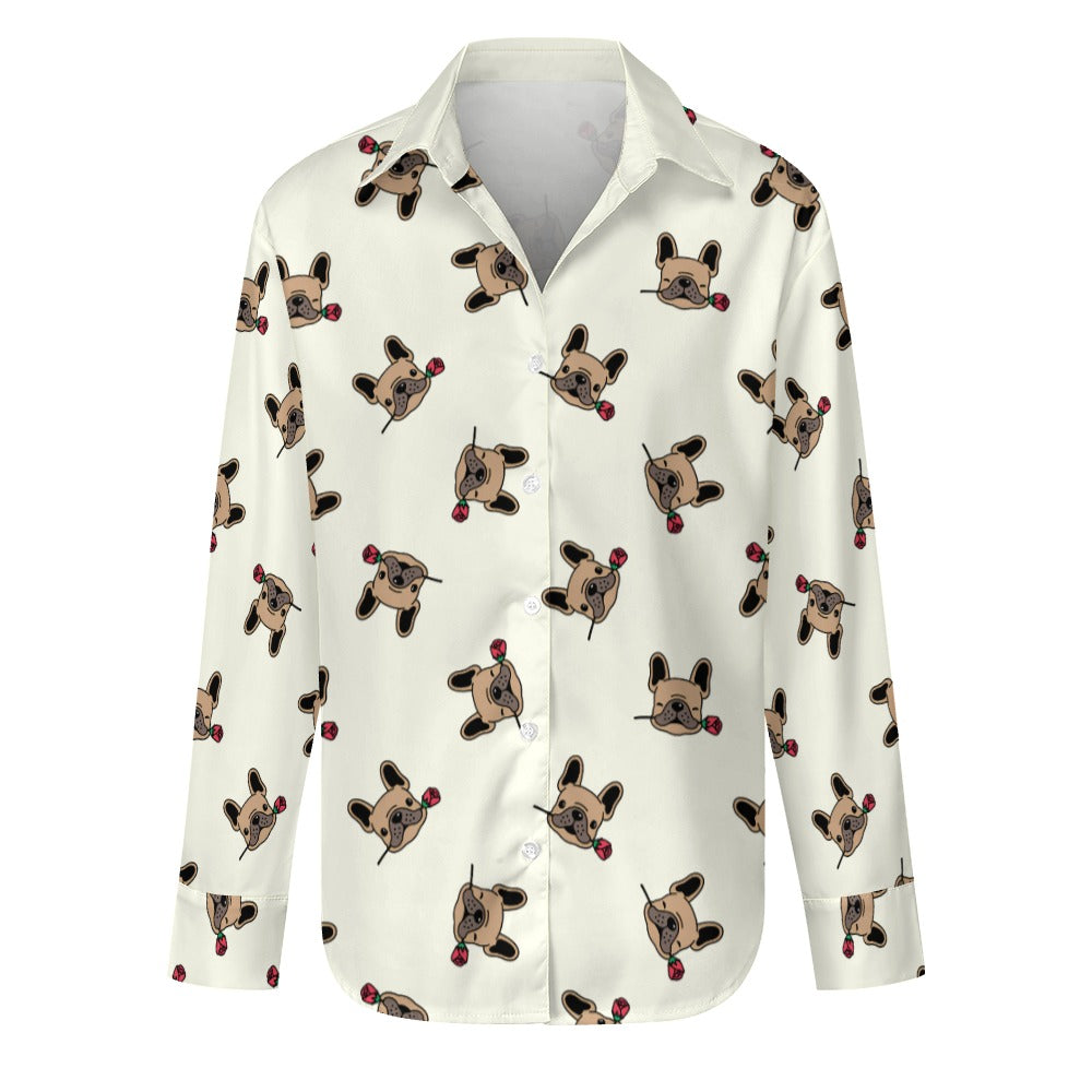 Red Rose Fawn Frenchies Women's Shirt-Apparel-Apparel,Dog Mom Gifts,French Bulldog,Shirt-S-Ivory-1