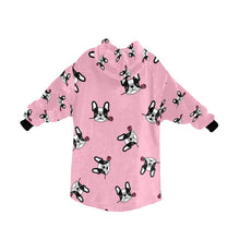 Load image into Gallery viewer, Red Rose Pied Black and White Frenchies Blanket Hoodie for Women-Apparel-Apparel, Blankets-2