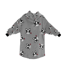 Load image into Gallery viewer, Red Rose Pied Black and White Frenchies Blanket Hoodie for Women-Apparel-Apparel, Blankets-12