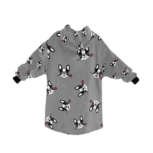 Red Rose Pied Black and White Frenchies Blanket Hoodie for Women-Apparel-Apparel, Blankets-12