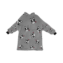 Load image into Gallery viewer, Red Rose Pied Black and White Frenchies Blanket Hoodie for Women-Apparel-Apparel, Blankets-Gray-ONE SIZE-13